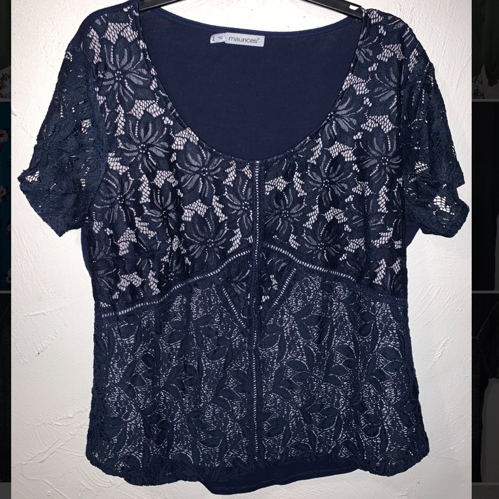 LACEY blue overlay blouse!